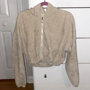 Shein Women’s Cropped Corduroy O-Ring Jacket in Beige